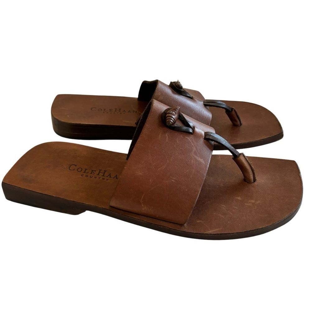 Vintage Cole Haan Country Women’s Brown Leather Toe Thong Boho Sandals 6.5B - Picture 2 of 11